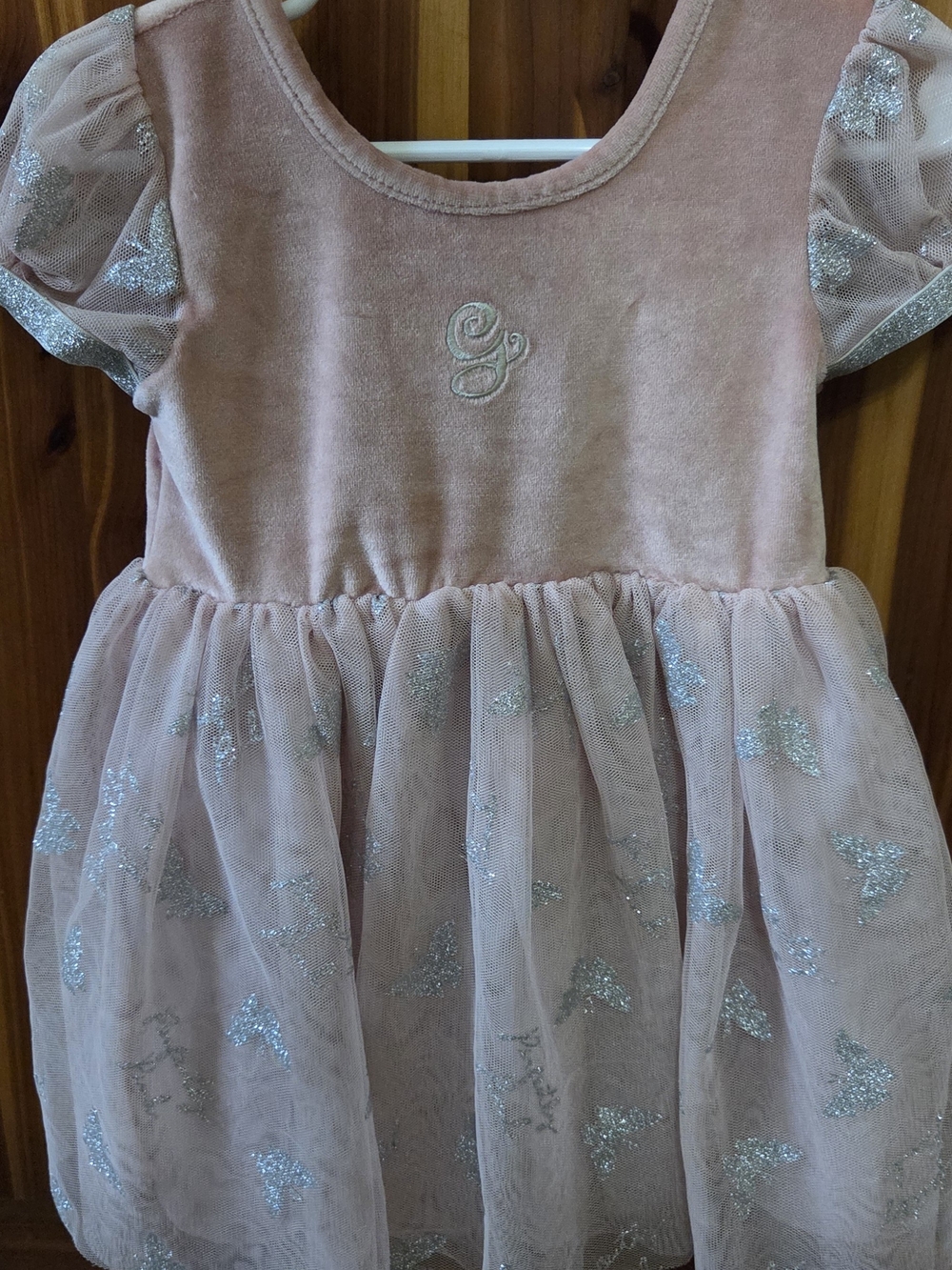 Toddler Pink Velvet & Tulle Party Dress with Silver Sparkle